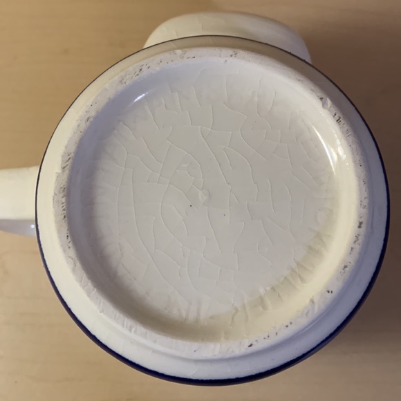 Stoneware Teacup Mug with Attached Tea Bag Holder White Blue Outline 8oz Vintage - Picture 6 of 7